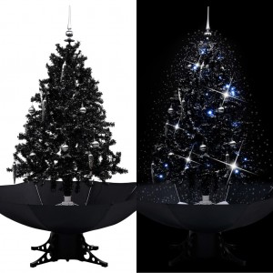 Árvore de natal com neve e base de guarda-chuva em PVC preto 140cm D