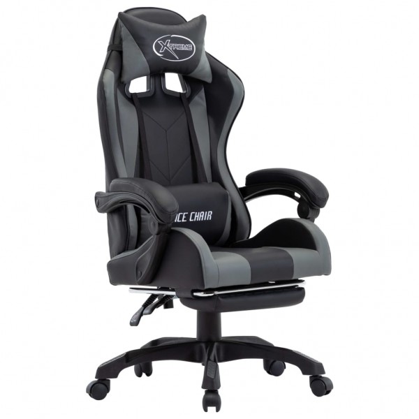 Silla gaming con reposapiés cuero sintético gris y negro D