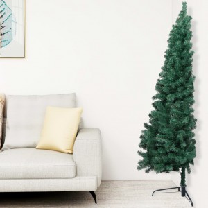 Medio árbol de Navidad artificial con soporte PVC verde 150 cm D