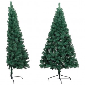 Meia árvore de Natal artificial com suporte 180 cm PVC verde H