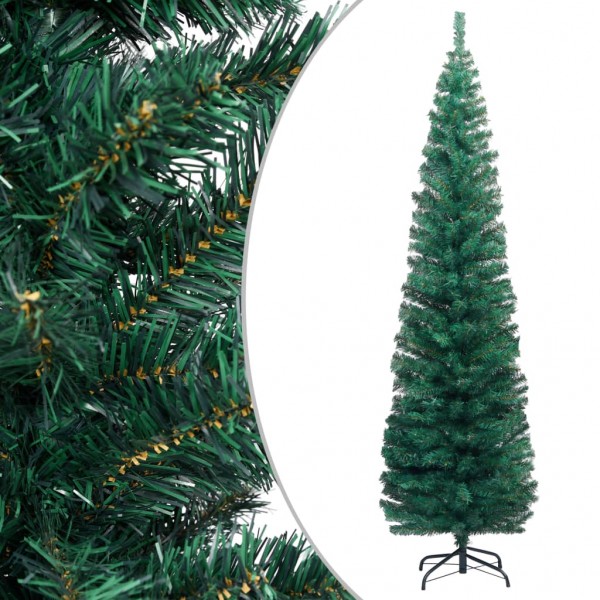 Árvore de Natal artificial fina e suporte de PVC verde de 180 cm D