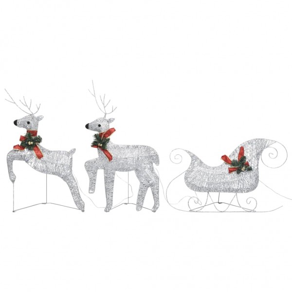 Trineu e renas decoração de Natal jardim 60 LED prata D