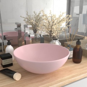 Lavabo de cuarto de baño redondo cerámica rosa mate D
