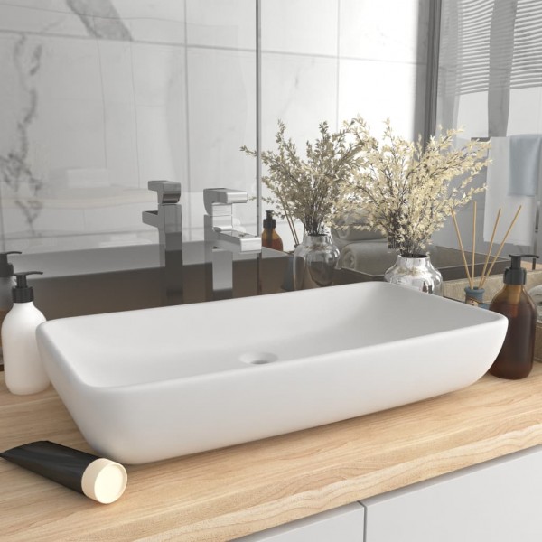 Lavabo de luxo cerâmico retangular branco mate 71x38 cm D