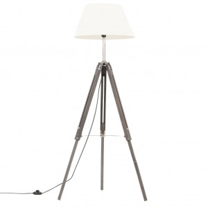 Lámpara de trípode madera maciza de teca gris y blanca 141 cm D