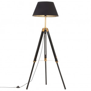 Lámpara de trípode madera maciza de teca negro y dorado 141 cm D