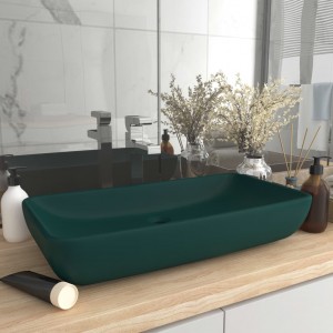 Lavabo rectangular de luxo cerâmica verde escuro mate 71x38cm D