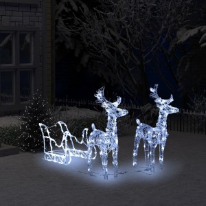 Decoración navideña renos y trineo acrílico 160 LEDs 130 cm D