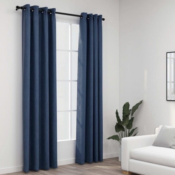 Cortinas opacas com ogilas look de linho 2 pzas azul 140x225 cm D