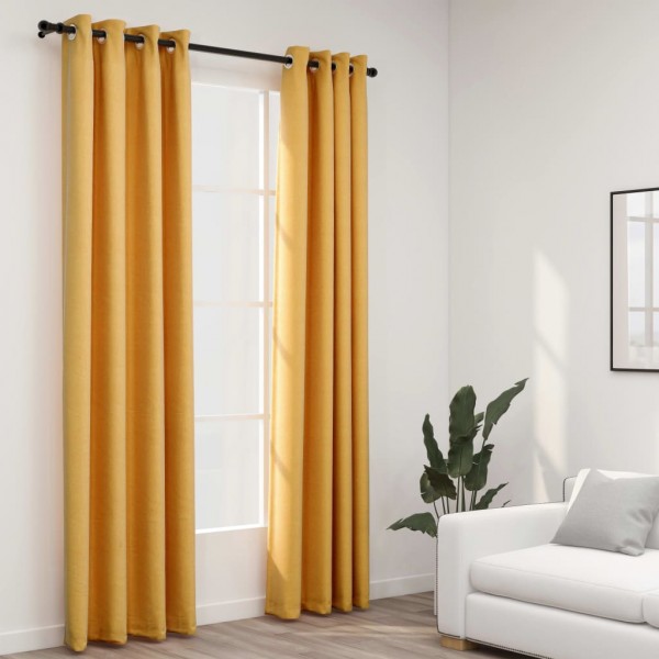 Cortinas opacas com ogilas look linho 2 pzas amarelo 140x225 cm D