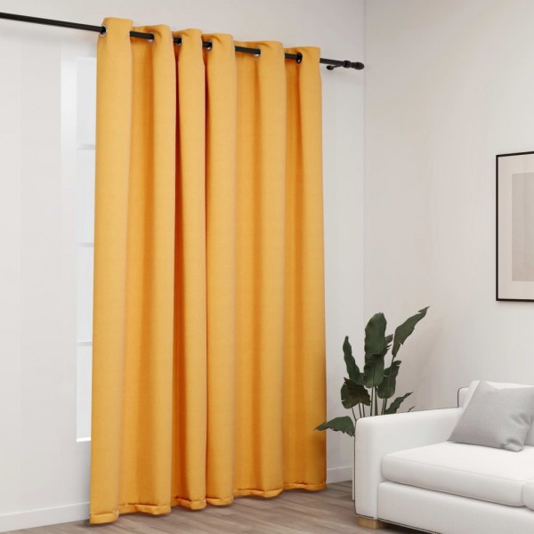 Cortina opaca com ojalos look de linho amarelo 290x245 cm D