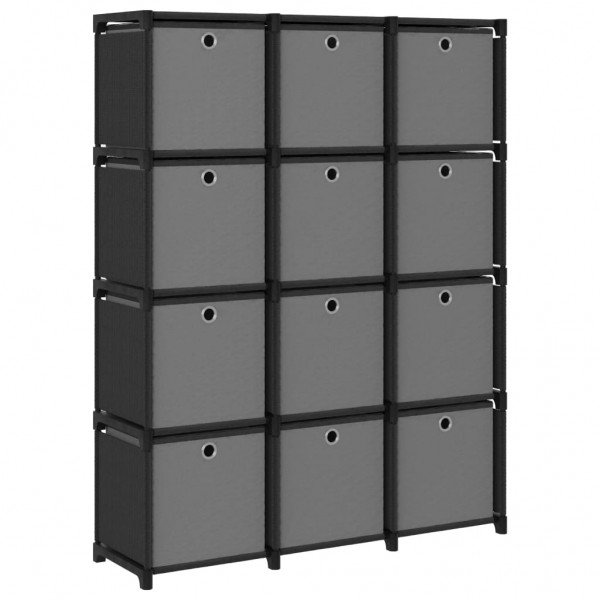Estantería de 12 cubos con cajas tela negra 103x30x141 cm D