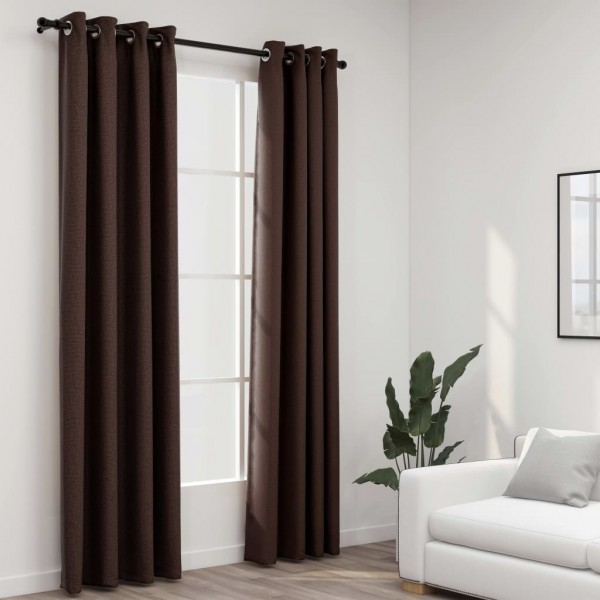 Cortinas opacas ojales look de lino 2 pzas gris topo 140x225 cm D