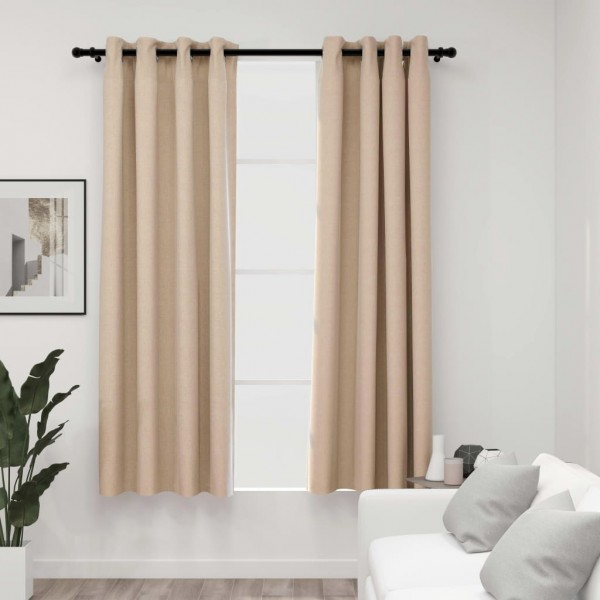 Cortinas opacas com olheiras look de linho 2 pzas beige 140x175 cm D