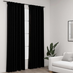 Cortinas opacas con ganchos look de lino 2 pzas negro 140x225cm D