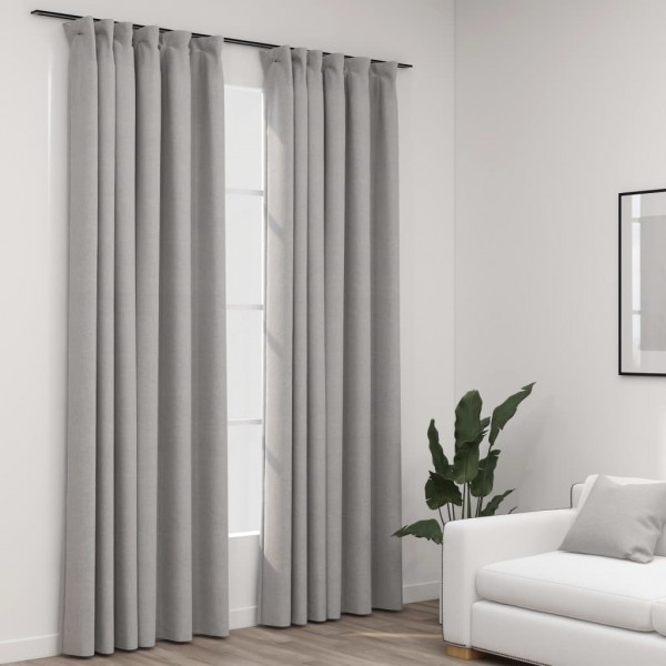 Cortinas opacas com ganchos look de linho 2 pzas cinza 140x225 cm D