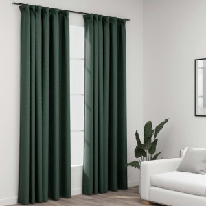 Cortinas opacas con ganchos look de lino 2 pzas verde 140x245cm D