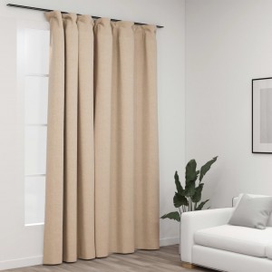 Cortina opaca con ganchos look de lino beige 290x245 cm D