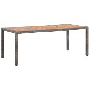 Mesa de jardín ratán PE gris madera acacia maciza 190x90x75 cm D