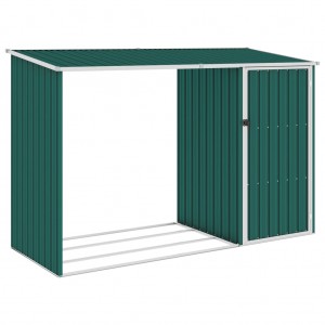 Cobertizo jardín de leña acero galvanizado verde 245x98x159 cm D