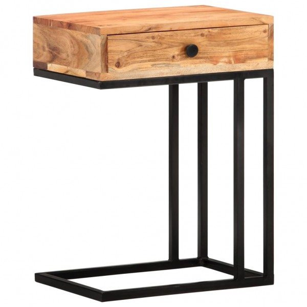 Mesa auxiliar forma de U madera maciza de acacia 45x30x61 cm D