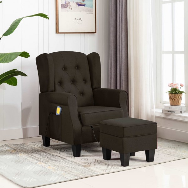 Sillón de masaje con reposapiés tela marrón oscuro D