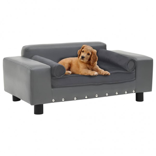 Sofá para perros felpa y cuero sintético gris 81x43x31 cm D