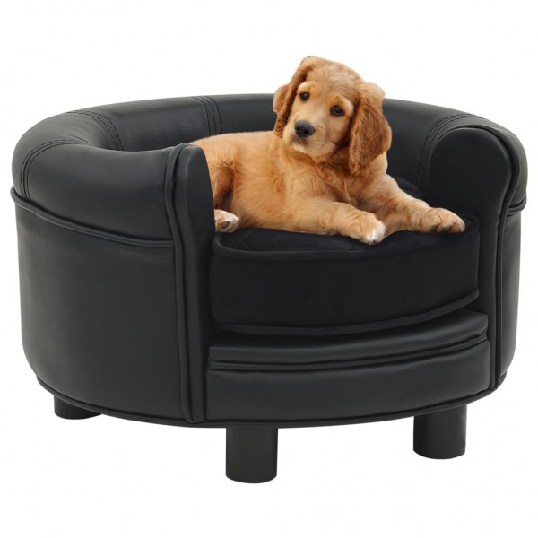 Sofá para perros felpa y cuero sintético negro 48x48x32 cm D
