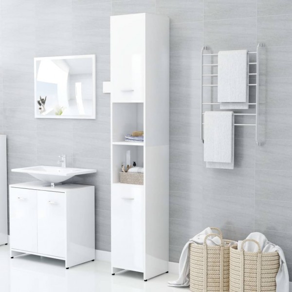 Armário banheiro madeira revestida branco brilho 30x30x183,5 cm D