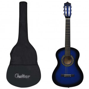 Guitarra clássica iniciante e criança com funda azul 1/2 34 D