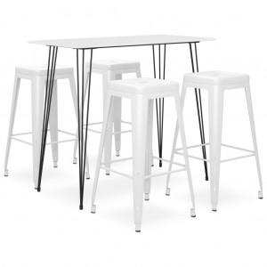Mesa alta y taburetes de bar 5 piezas blanco D