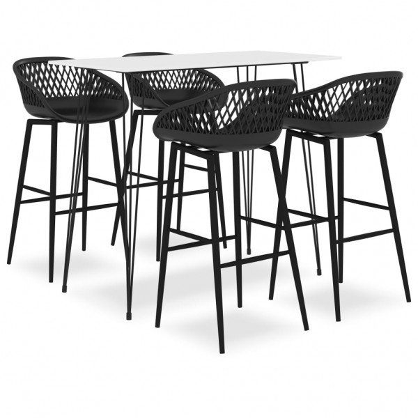 Mesa alta y taburetes de bar 5 piezas blanco y negro D