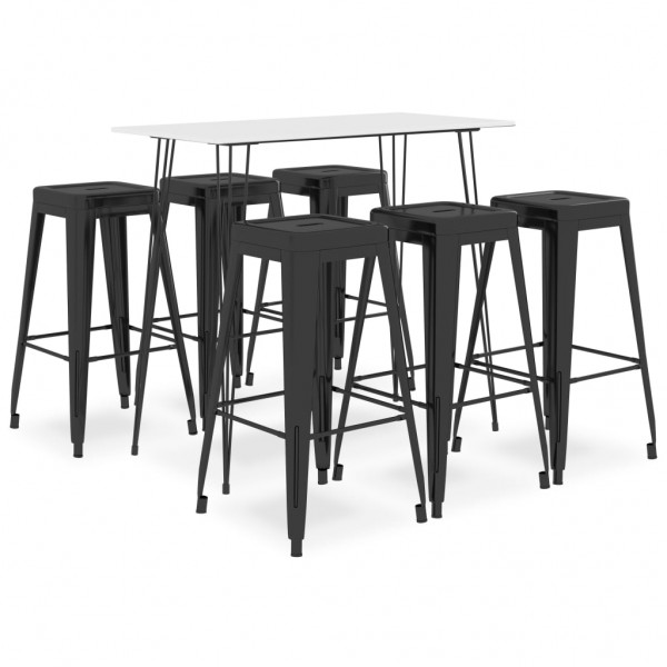 Mesa alta y taburetes de bar 7 piezas blanco y negro D
