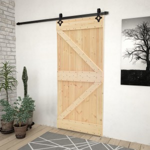 Puerta corredera con herrajes madera maciza de pino 80x210 cm D