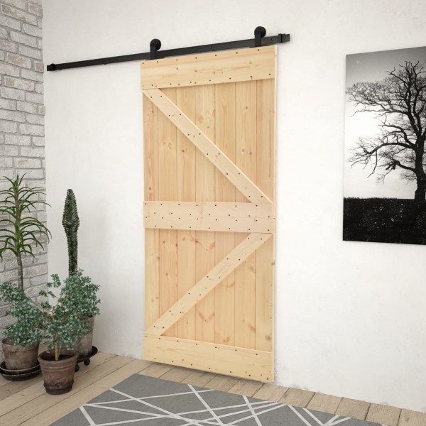 Puerta corredera con herrajes madera maciza de pino 90x210 cm D