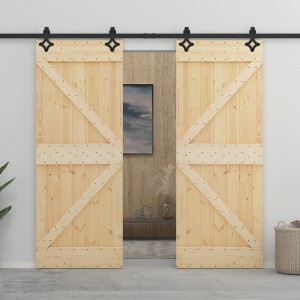 Puerta corredera con herrajes madera maciza de pino 80x210 cm D