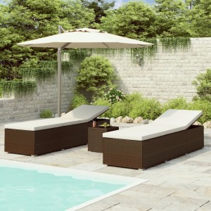 Camas de jardim e mesa 3 peças Rattan sintético marrom D