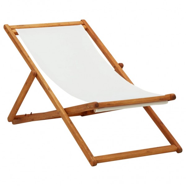Cadeira de praia dobrável de madeira de eucalipto e tecido branco creme D