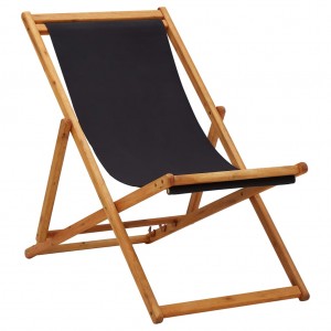 Silla de playa plegable madera de eucalipto y tela negra D