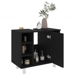 Armario de baño madera contrachapada negro 60x32x53.5 cm D