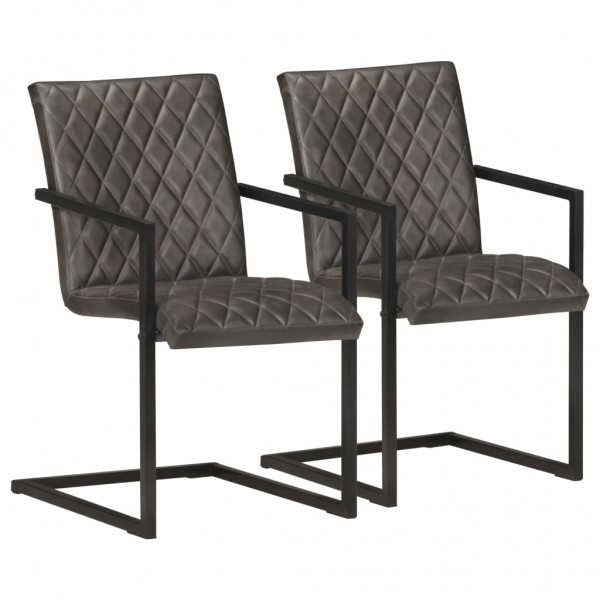 Cadeiras de jantar 2 unidades de couro verdadeiro cinza D