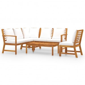 Muebles de jardín 5 pzas cojines crema madera maciza de acacia D