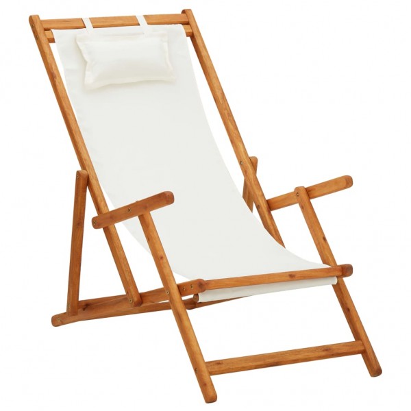 Silla de playa plegable madera maciza de eucalipto y tela crema D