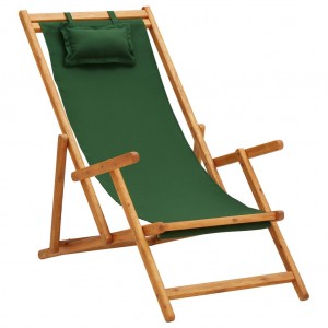 Silla de playa plegable madera maciza de eucalipto y tela verde D