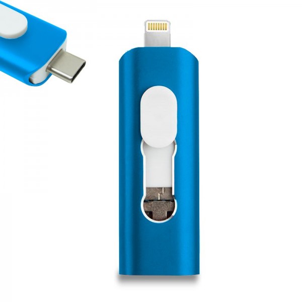 Pen Drive USB x64 GB COOL (3 en 1) Lightning / Tipo-C / USB Azul D