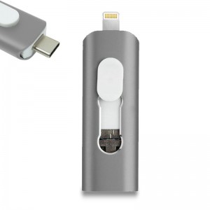 Pen Drive USB x64 GB COOL (3 em 1) Relâmpago / Tipo-C / USB Gris D