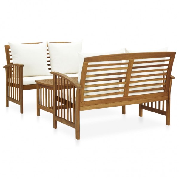 Mobiliário de jardim 3 peças com almofadas madeira maciça de acacia D
