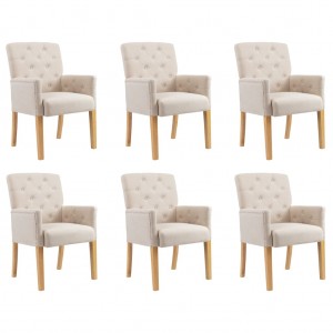 Sillas de comedor con reposabrazos 6 unidades de tela beige D