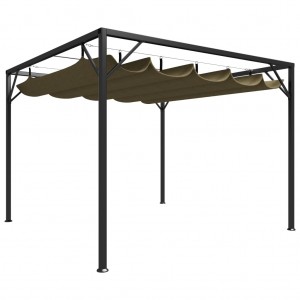 Cenador de jardín con techo retráctil gris taupe 3x3m 180 g/m² D