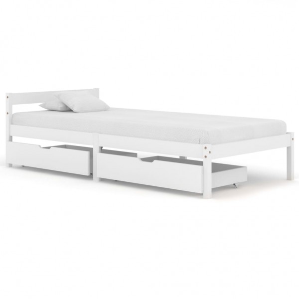 Estructura de cama con 2 cajones madera pino blanco 100x200 cm D